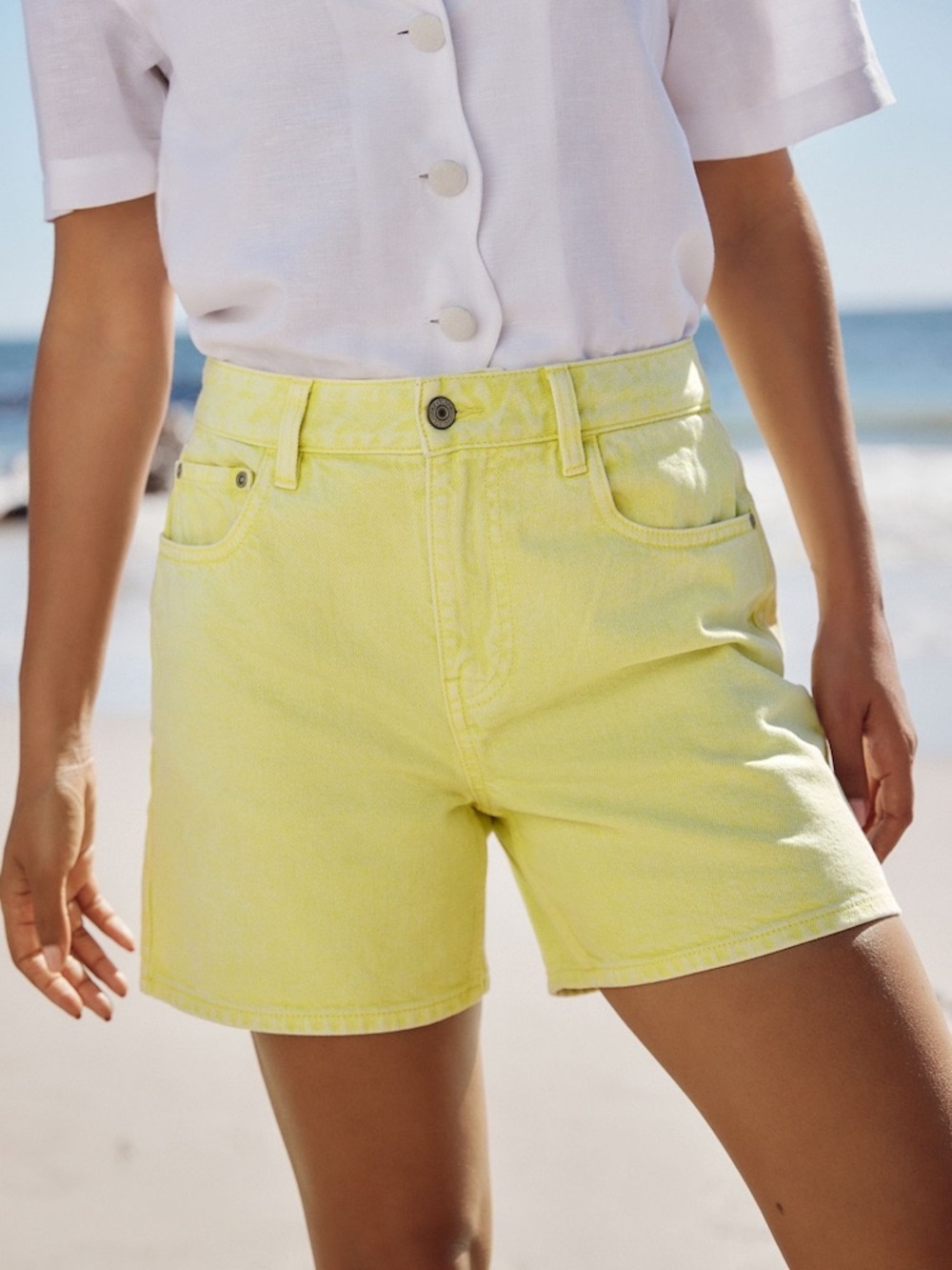 💫 SWS Denim Co Yellow Jean  Mom  Shorts Ultra High Rise Size 7 NWT 💫